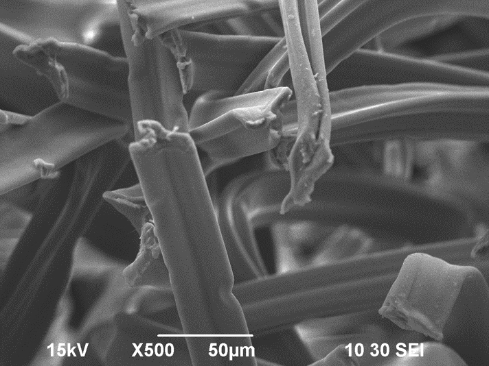 Acetatfaser - Osmium-Beschichtung; Vergrößerung: 500x         