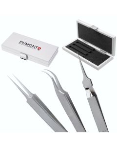 Dumont Set of 3 Tweezers, Biological Grade, Dumoxel, incl. Storage Box - Set