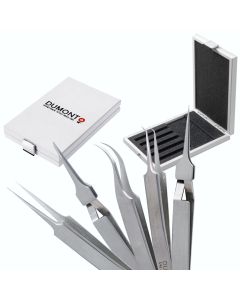 Dumont Set of 5 Tweezers, Biological Grade, Dumoxel, incl. Storage Box - Set