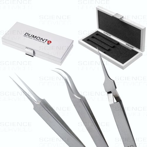 Dumont Set of 3 Tweezers, Biological Grade, Dumoxel, incl. Storage Box - Set